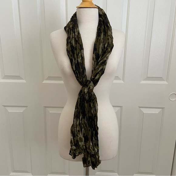 Camo Pleated Scarf in Dark Greens + Black - Picture 6 of 11